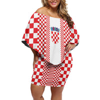 Custom Croatia Football Family Matching Off Shoulder Short Dress and Hawaiian Shirt Vatreni Hrvatska Sporty Style - Wonder Print Shop