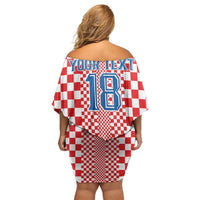 Custom Croatia Football Family Matching Off Shoulder Short Dress and Hawaiian Shirt Vatreni Hrvatska Sporty Style - Wonder Print Shop