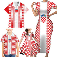 Custom Croatia Football Family Matching Short Sleeve Bodycon Dress and Hawaiian Shirt Vatreni Hrvatska Sporty Style - Wonder Print Shop