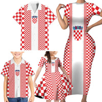 Custom Croatia Football Family Matching Short Sleeve Bodycon Dress and Hawaiian Shirt Vatreni Hrvatska Sporty Style - Wonder Print Shop