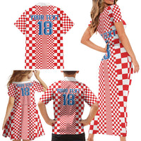 Custom Croatia Football Family Matching Short Sleeve Bodycon Dress and Hawaiian Shirt Vatreni Hrvatska Sporty Style - Wonder Print Shop