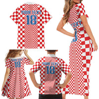Custom Croatia Football Family Matching Short Sleeve Bodycon Dress and Hawaiian Shirt Vatreni Hrvatska Sporty Style - Wonder Print Shop