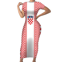 Custom Croatia Football Family Matching Short Sleeve Bodycon Dress and Hawaiian Shirt Vatreni Hrvatska Sporty Style - Wonder Print Shop