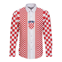 Custom Croatia Football Long Sleeve Button Shirt Vatreni Hrvatska Sporty Style - Wonder Print Shop
