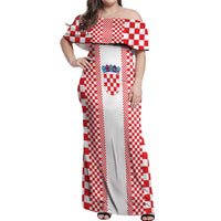Custom Croatia Football Off Shoulder Maxi Dress Vatreni Hrvatska Sporty Style - Wonder Print Shop