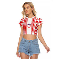 Custom Croatia Football Raglan Cropped T Shirt Vatreni Hrvatska Sporty Style - Wonder Print Shop