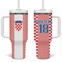 Custom Croatia Football Tumbler With Handle Vatreni Hrvatska Sporty Style - Wonder Print Shop