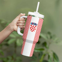 Custom Croatia Football Tumbler With Handle Vatreni Hrvatska Sporty Style - Wonder Print Shop