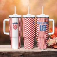 Custom Croatia Football Tumbler With Handle Vatreni Hrvatska Sporty Style - Wonder Print Shop