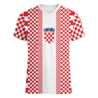 Custom Croatia Football Women V-Neck T-Shirt Vatreni Hrvatska Sporty Style - Wonder Print Shop