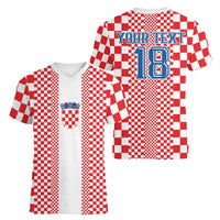 Custom Croatia Football Women V-Neck T-Shirt Vatreni Hrvatska Sporty Style - Wonder Print Shop