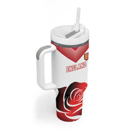 Custom England Rugby Tumbler With Handle Red Rose Sporty Style - Wonder Print Shop