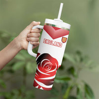 Custom England Rugby Tumbler With Handle Red Rose Sporty Style - Wonder Print Shop