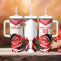 Custom England Rugby Tumbler With Handle Red Rose Sporty Style - Wonder Print Shop