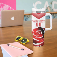Custom England Rugby Tumbler With Handle Red Rose Sporty Style - Wonder Print Shop