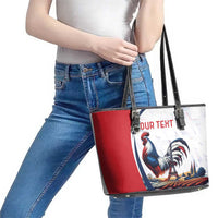 Personalized France Leather Tote Bag French Rooster With Eiffel Tower - Wonder Print Shop