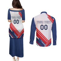 Custom French Football Couples Matching Puletasi and Long Sleeve Button Shirt France Rooster Mascot Come On Champions - Wonder Print Shop