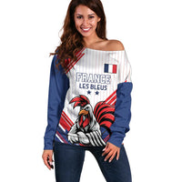 Custom French Football Off Shoulder Sweater France Rooster Mascot Come On Champions - Wonder Print Shop