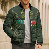 Custom Mexico Football Bomber Puffer Jacket Aztec Pattern Eagle - Wonder Print Shop