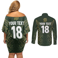 Custom Mexico Football Couples Matching Off Shoulder Short Dress and Long Sleeve Button Shirt Aztec Pattern Eagle - Wonder Print Shop