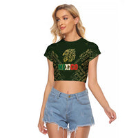Custom Mexico Football Raglan Cropped T Shirt Aztec Pattern Eagle - Wonder Print Shop