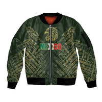 Custom Mexico Football Sleeve Zip Bomber Jacket Aztec Pattern Eagle - Wonder Print Shop