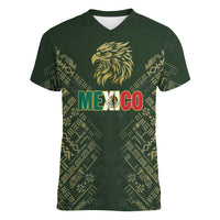 Custom Mexico Football Women V-Neck T-Shirt Aztec Pattern Eagle - Wonder Print Shop