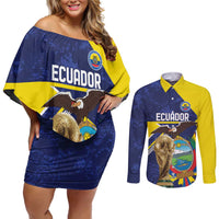 Ecuador Football Custom Couples Matching Off Shoulder Short Dress and Long Sleeve Button Shirt Road To World Cup 2026 - Wonder Print Shop