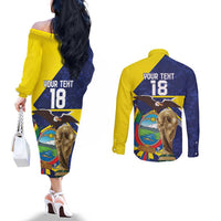 Ecuador Football Custom Couples Matching Off The Shoulder Long Sleeve Dress and Long Sleeve Button Shirt Road To World Cup 2026 - Wonder Print Shop