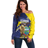 Ecuador Football Custom Off Shoulder Sweater Road To World Cup 2026 - Wonder Print Shop