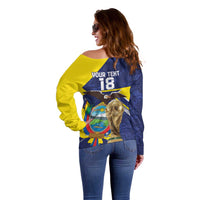 Ecuador Football Custom Off Shoulder Sweater Road To World Cup 2026 - Wonder Print Shop