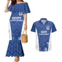 Custom Estonia Football Couples Matching Mermaid Dress and Hawaiian Shirt Eesti Jalgpallikoondis