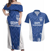 Custom Estonia Football Couples Matching Off Shoulder Maxi Dress and Hawaiian Shirt Eesti Jalgpallikoondis