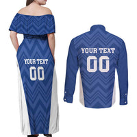 Custom Estonia Football Couples Matching Off Shoulder Maxi Dress and Long Sleeve Button Shirt Eesti Jalgpallikoondis