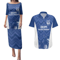 Custom Estonia Football Couples Matching Puletasi and Hawaiian Shirt Eesti Jalgpallikoondis