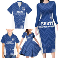 Custom Estonia Football Family Matching Long Sleeve Bodycon Dress and Hawaiian Shirt Eesti Jalgpallikoondis