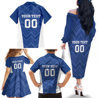 Custom Estonia Football Family Matching Off The Shoulder Long Sleeve Dress and Hawaiian Shirt Eesti Jalgpallikoondis