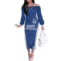 Custom Estonia Football Family Matching Off The Shoulder Long Sleeve Dress and Hawaiian Shirt Eesti Jalgpallikoondis