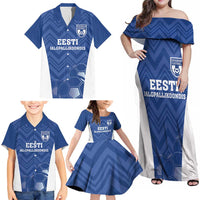 Custom Estonia Football Family Matching Off Shoulder Maxi Dress and Hawaiian Shirt Eesti Jalgpallikoondis