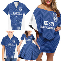 Custom Estonia Football Family Matching Off Shoulder Short Dress and Hawaiian Shirt Eesti Jalgpallikoondis