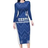 Custom Estonia Football Long Sleeve Bodycon Dress Eesti Jalgpallikoondis