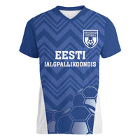 Custom Estonia Football Women V-Neck T-Shirt Eesti Jalgpallikoondis