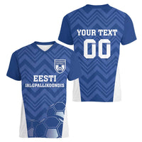 Custom Estonia Football Women V-Neck T-Shirt Eesti Jalgpallikoondis