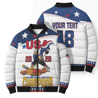 Custom USA Ice Hockey Champions 2026 Bomber Puffer Jacket American Eagle Victory Hockey Pride