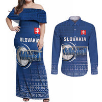 Custom Slovakia Volleyball Couples Matching Off Shoulder Maxi Dress and Long Sleeve Button Shirt Come On Repre