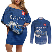 Custom Slovakia Volleyball Couples Matching Off Shoulder Short Dress and Long Sleeve Button Shirt Come On Repre