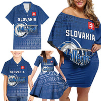 Custom Slovakia Volleyball Family Matching Off Shoulder Short Dress and Hawaiian Shirt Come On Repre