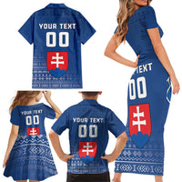 Custom Slovakia Volleyball Family Matching Short Sleeve Bodycon Dress and Hawaiian Shirt Come On Repre