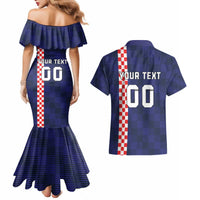 Custom Croatia Volleyball Couples Matching Mermaid Dress and Hawaiian Shirt Go Champions Sahovnica