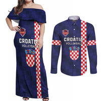 Custom Croatia Volleyball Couples Matching Off Shoulder Maxi Dress and Long Sleeve Button Shirt Go Champions Sahovnica